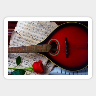 Red Rose And Red Mandolin Sticker